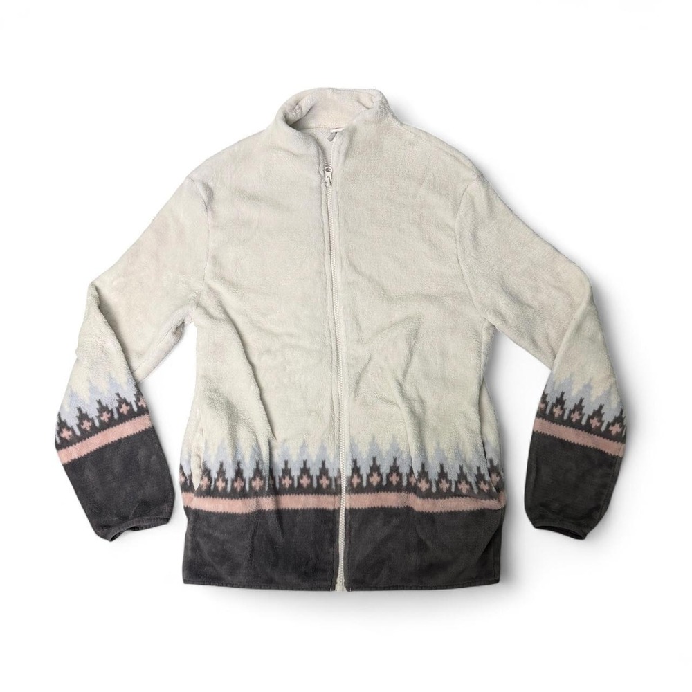 womens intimissi Gray and cream zip-up fleece jacket size Small fairisle y2k